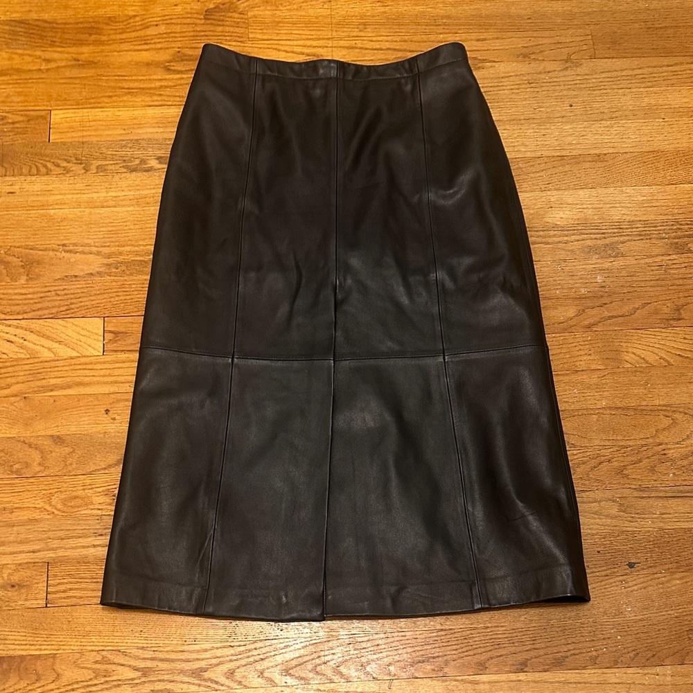 Club Monaco Black Leather A-Line Skirt